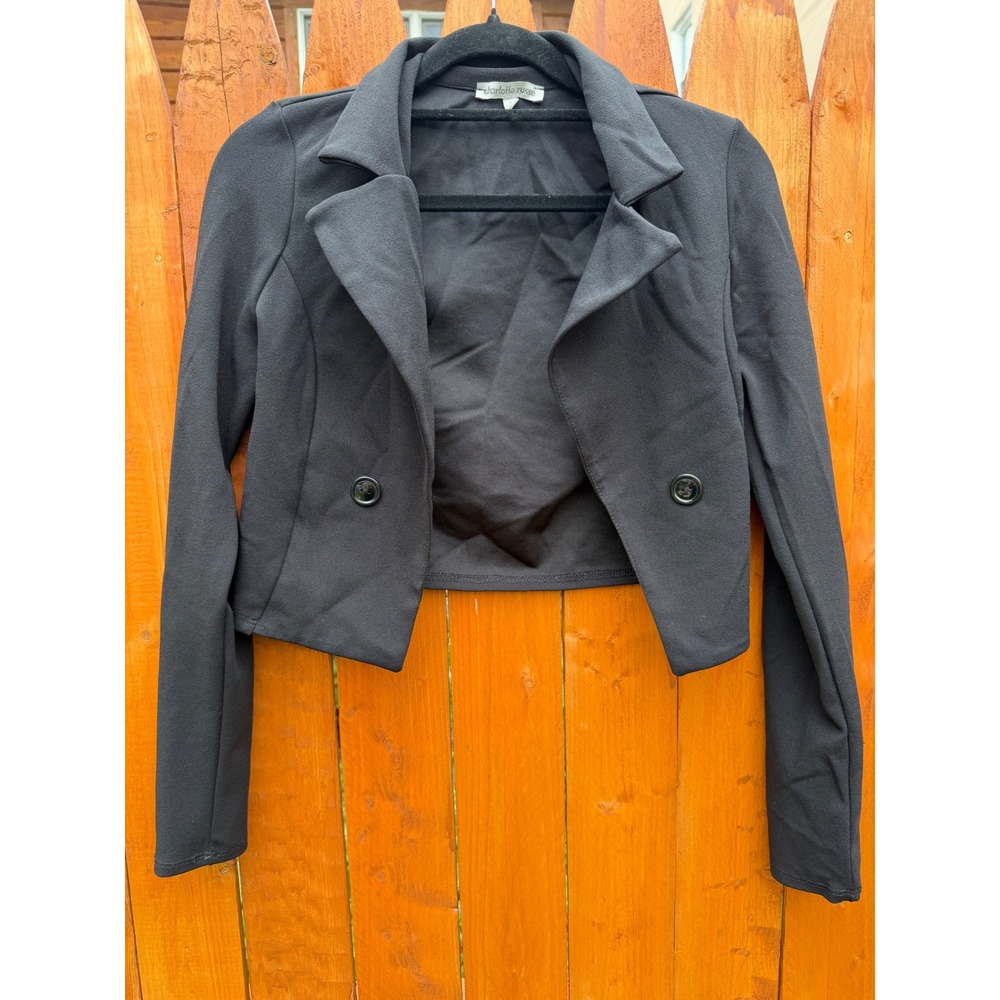 Charlotte Russe Womens Black Cropped Blazer Jacket Size Small Notched Lapel